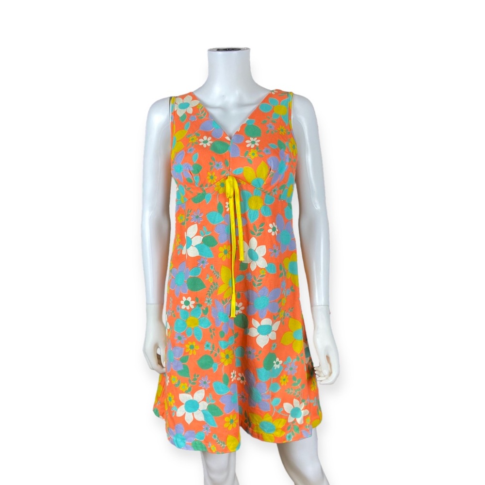 Vintage 1960s / 1970s Handmade Orange Floral Mod Dress